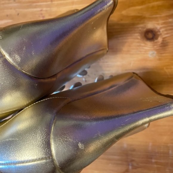 Oscar de la Renta Gold Metalic Leather Wedge Gladiator Booties Size 8 - Picture 5 of 9